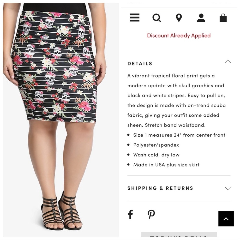 Torrid Tropical Skulls Stretchy Skirt, 4x. - Picture 5 of 9
